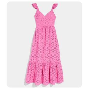Vineyard Vines Paradise Punch Pink Floral Eyelet Maxi Dress sz M